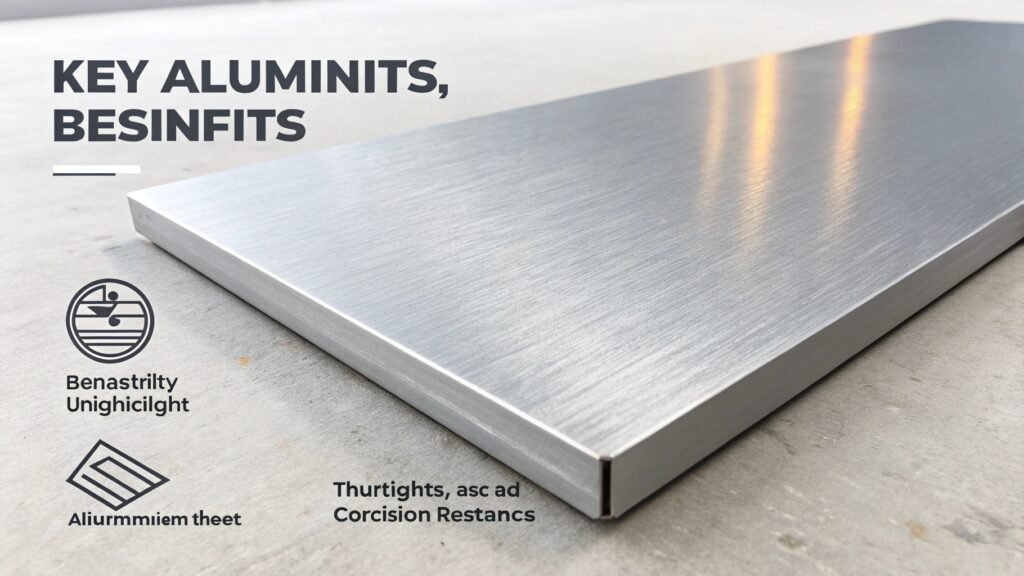 image montage: feather (lightweight), shield (corrosion), recycling symbol with aluminum cans